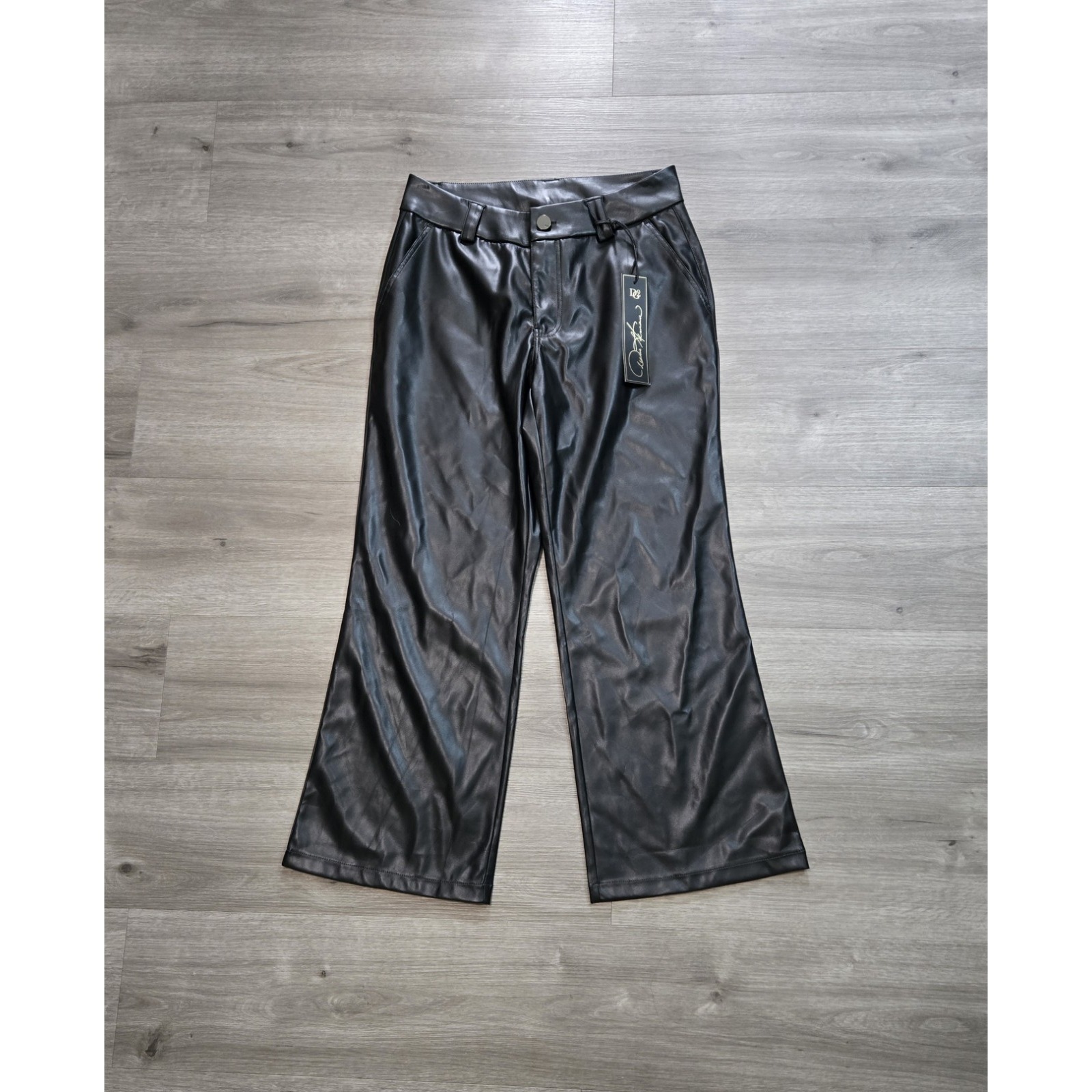 Dg2 Diane Gilman Women's Black Faux Leather Wide Leg Pants Size 12p Nwt